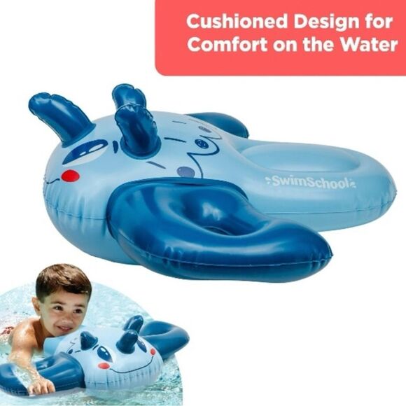 SwimSchool - Inflatable Blue Dino Pool Float, Kids Swimming Kickboard, Ages 5+ - Picture 6 of 10